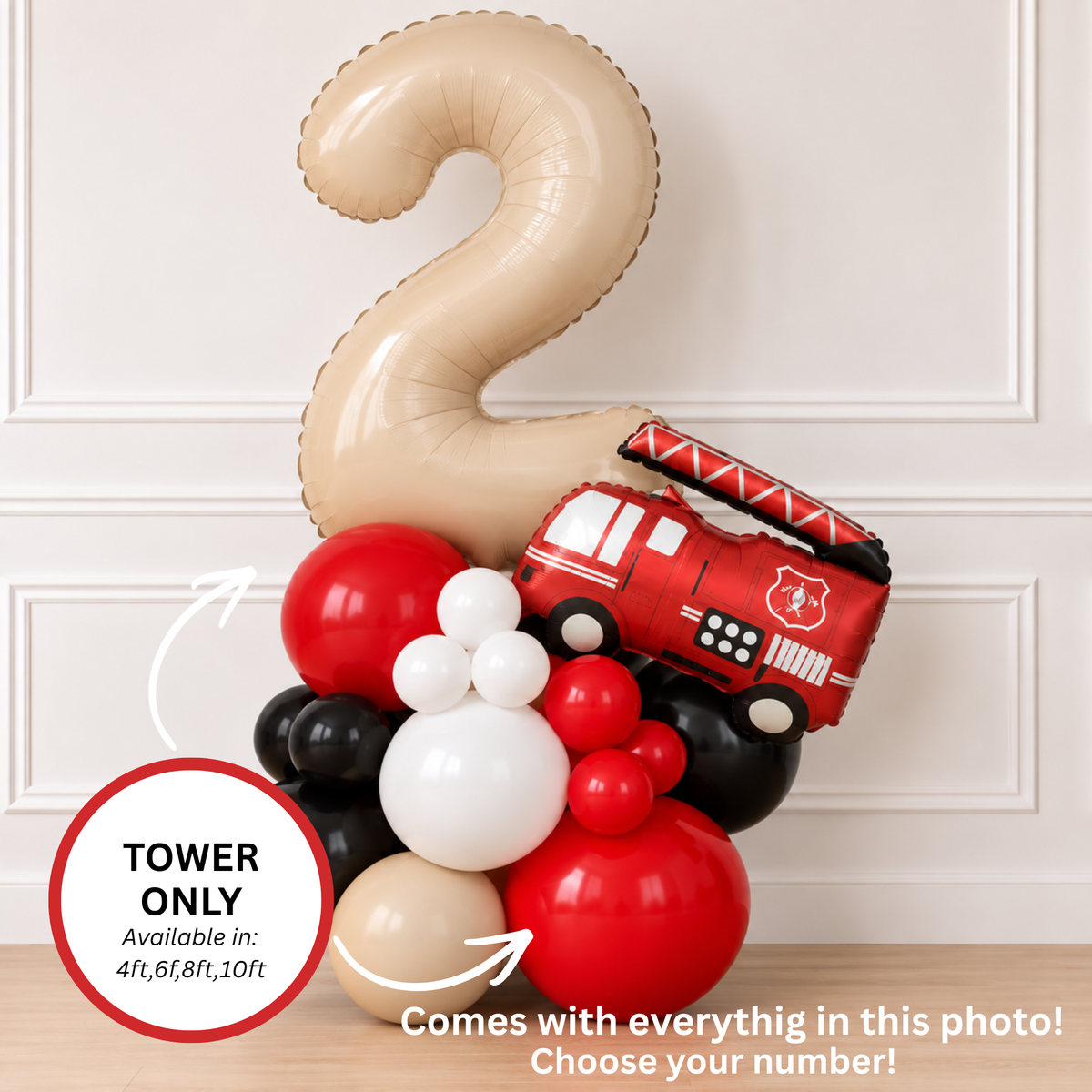 Fire Truck Birthday Balloons - Fire Truck Balloon Garland - Fire Truck Balloon Tower - Fire Truck Party - 1st Birthday Party - 2nd Birthday