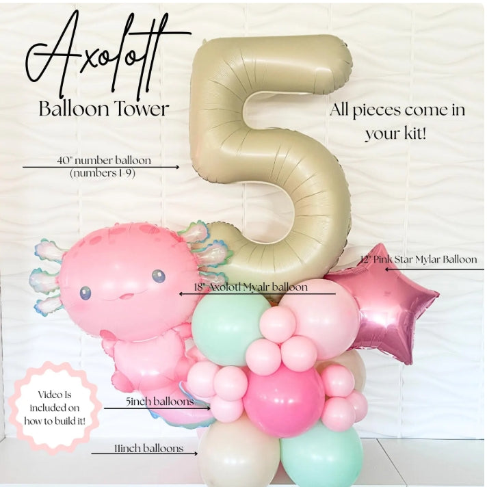 Axolotl Balloon - Axolotl Birthday - Axolotl Balloon Tower - Balloon tower - Balloons - Birthday Balloons - Under The Sea Birthday -