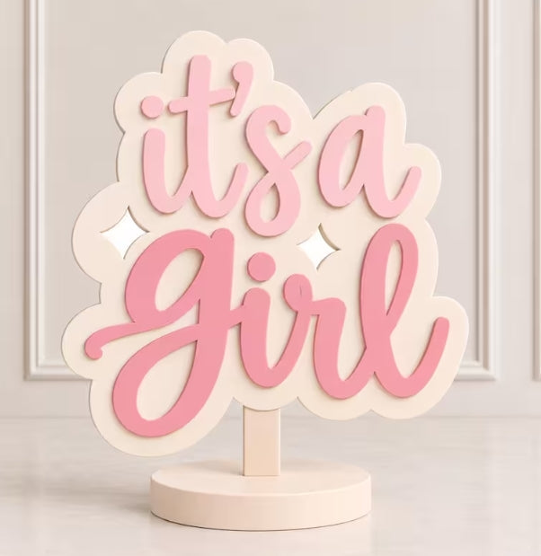 It’s a Girl Baby Shower Sign - 3D Printed Pink and Cream Centerpiece- Baby Girl Table Decor-Gender Reveal Decoration- Party Decor -Table Sign