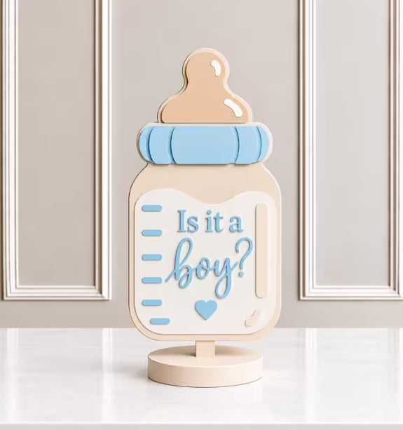 Gender Reveal Centerpiece Pair | 3D Printed Baby Bottle Signs | Is It a Girl? Is It a Boy? | Pink and Blue Party Decor - Gender Reveal Party