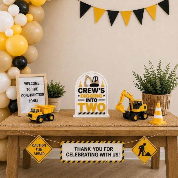 Construction 3D Printed Centerpiece - Digging Into Two - Digging Birthday - Construction Birthday - Construction Birthday Decorations