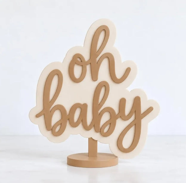 Oh Baby 3D Printed Baby Shower Sign - Neutral Table Centerpiece - Tan and Cream Baby Shower Decor - Oh Baby Signage -Baby Shower Decorations