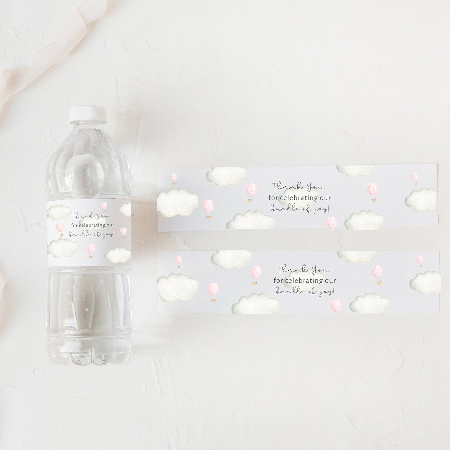 Up Up and Away theme, Personalized Pink and white Baby Shower Water Bottle Labels, Chic Custom Girl Baby Shower Table Decorations, Adventure