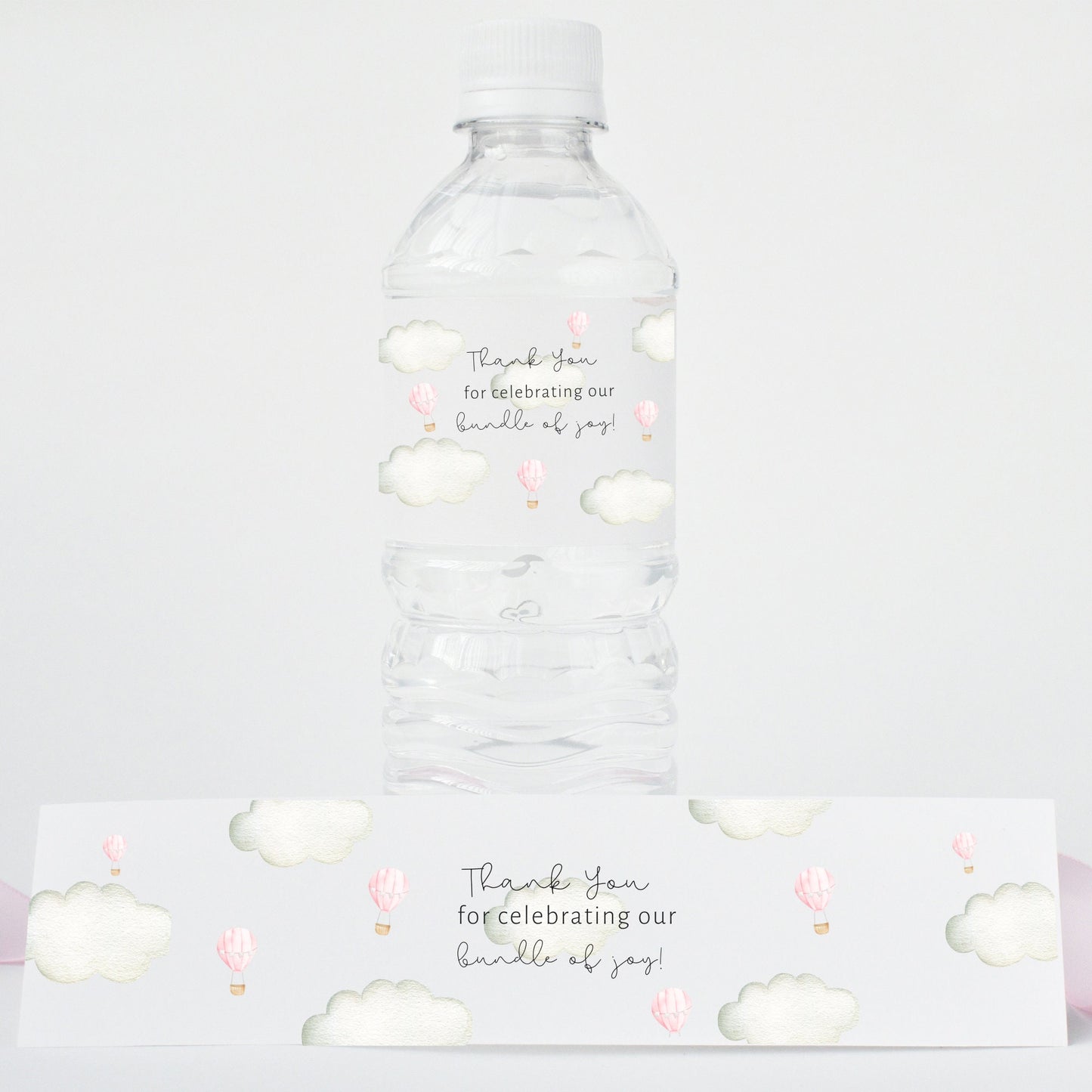 Up Up and Away theme, Personalized Pink and white Baby Shower Water Bottle Labels, Chic Custom Girl Baby Shower Table Decorations, Adventure