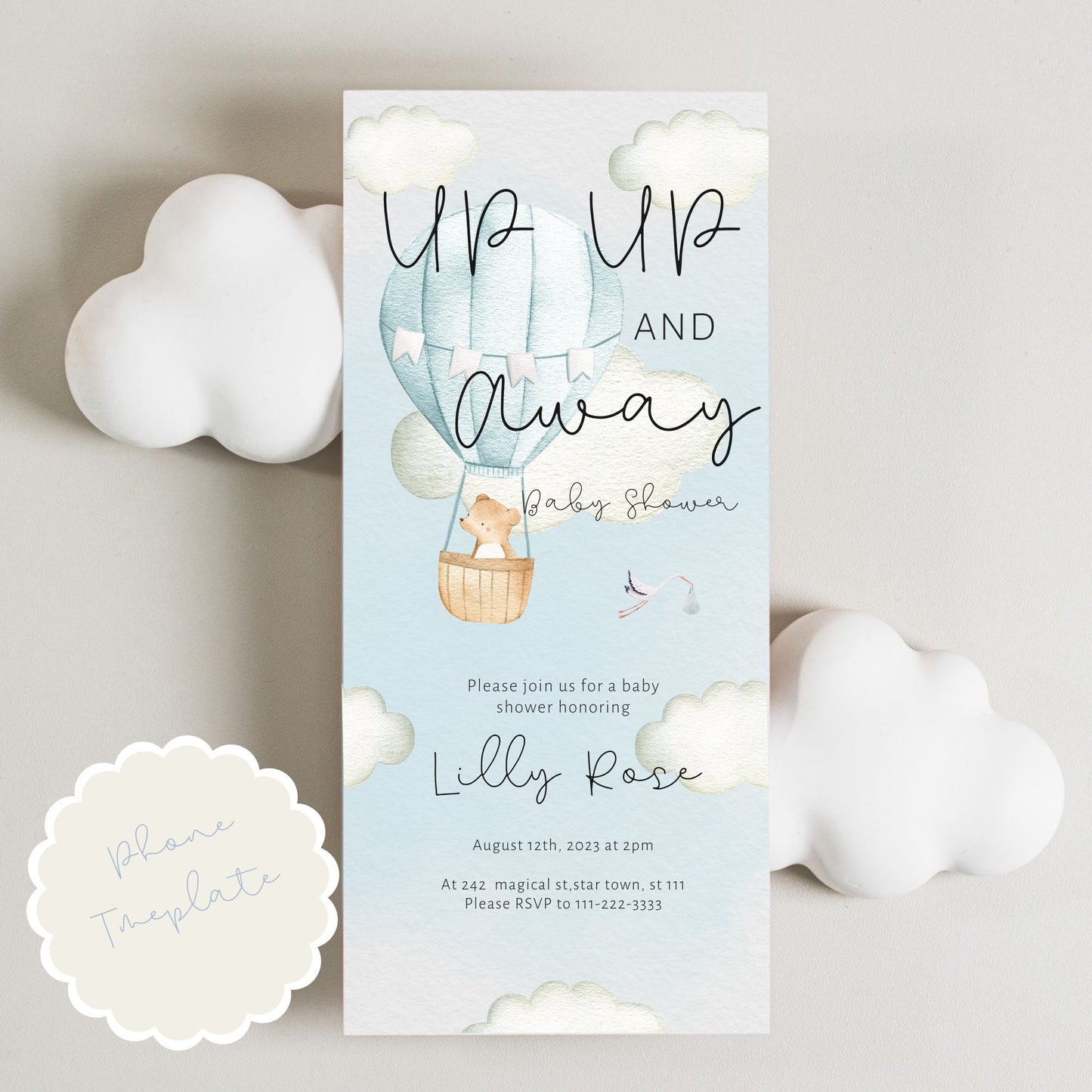 Hot Air Balloon Bear Theme Baby Shower invitation bundle We Can Bearly Wait Invites Template Instant Download