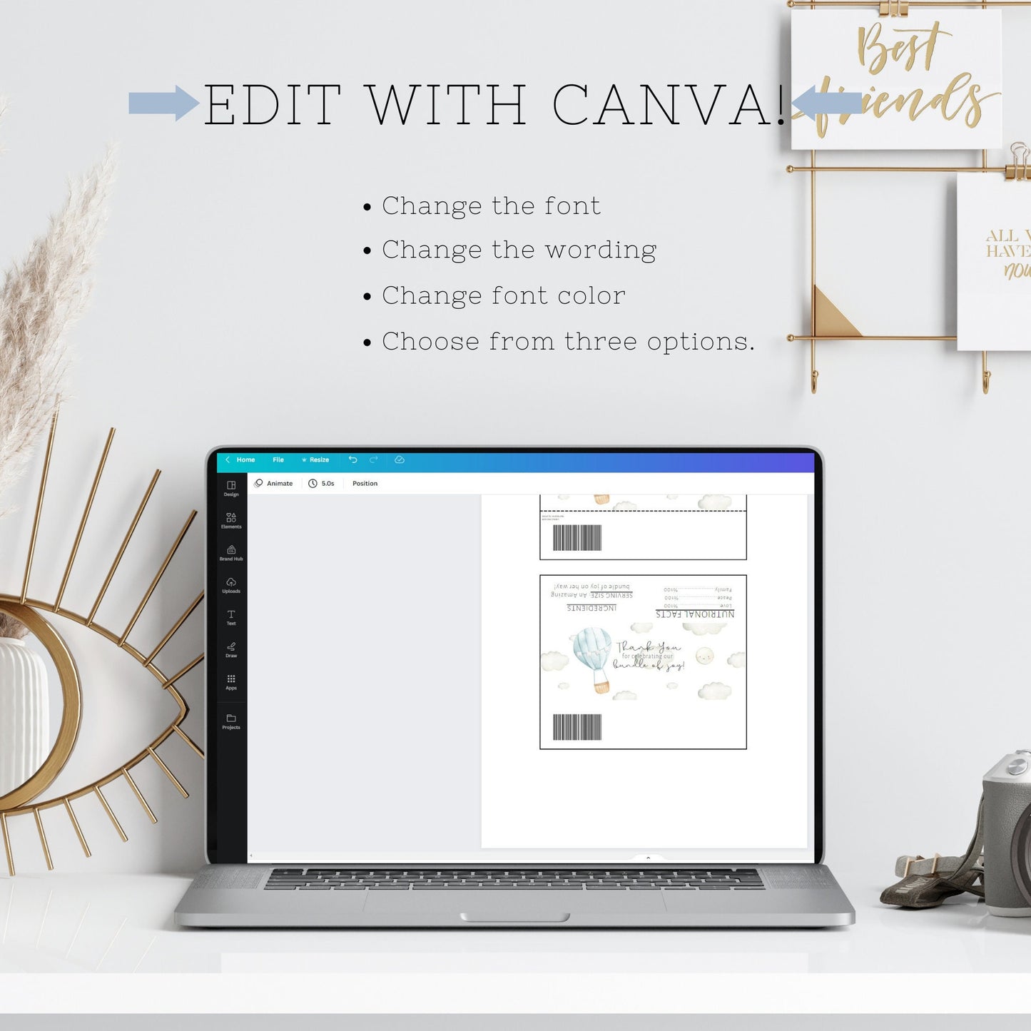 EDITABLE Teddy Bear Candy Bar Wrapper, Chocolate Bar Wrappers 1.55 oz, Baby Shower Hot air balloon Blue Girl birthday Digital Download