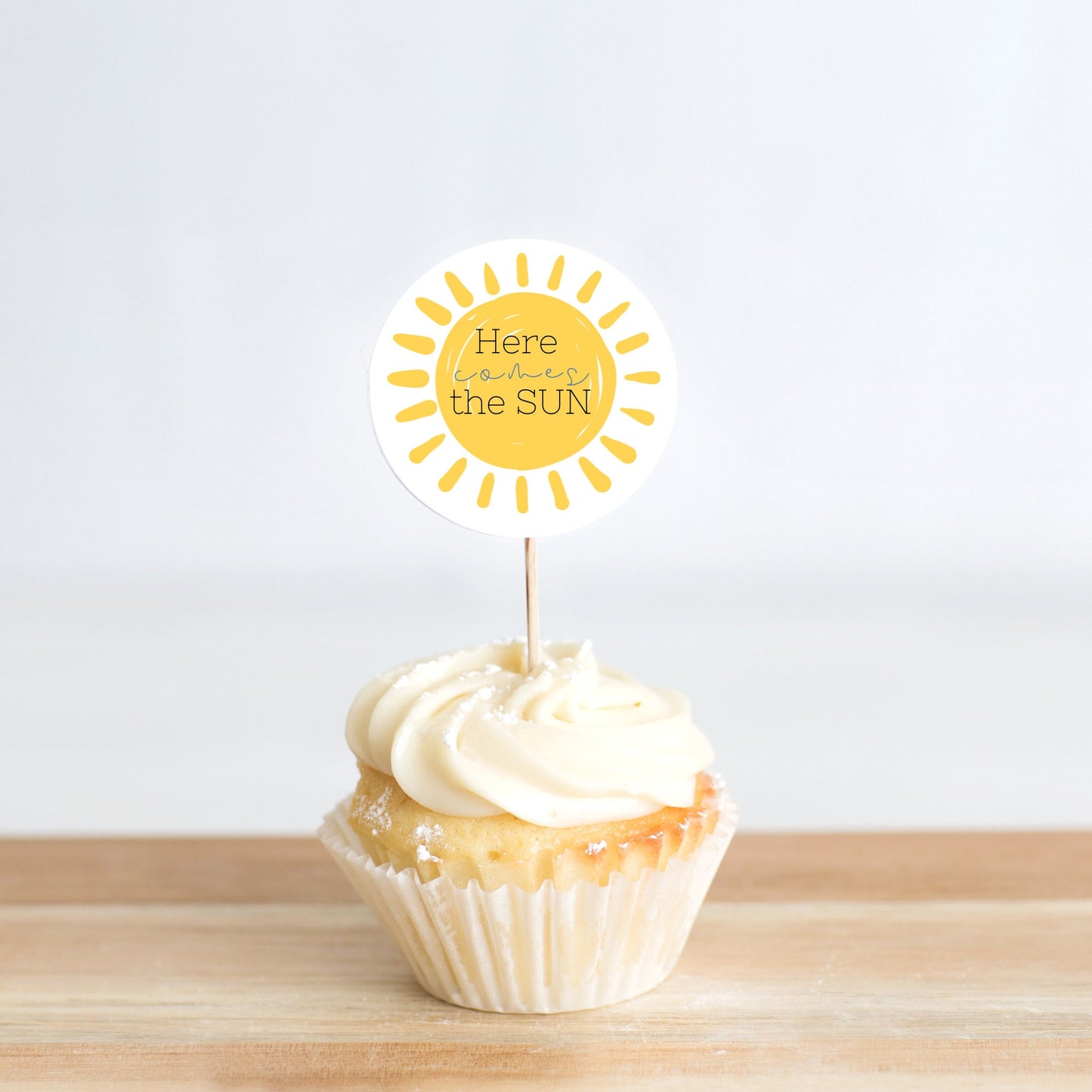 Baby Shower Decor Instant Download Sunshine Baby Shower Cupcake Toppers Here Come The Son Baby Shower Retro Boy Blue And Yellow Sunshine