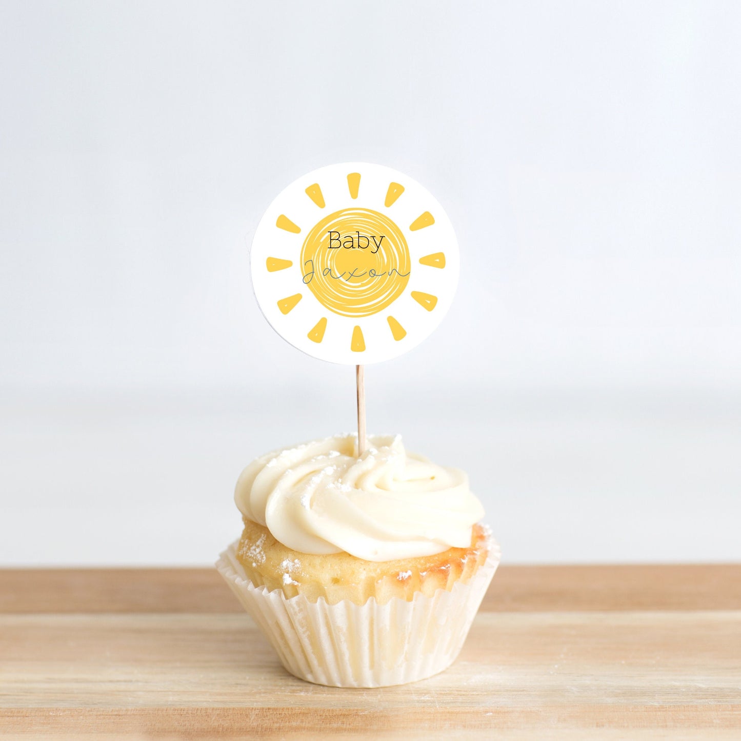 Baby Shower Decor Instant Download Sunshine Baby Shower Cupcake Toppers Here Come The Son Baby Shower Retro Boy Blue And Yellow Sunshine