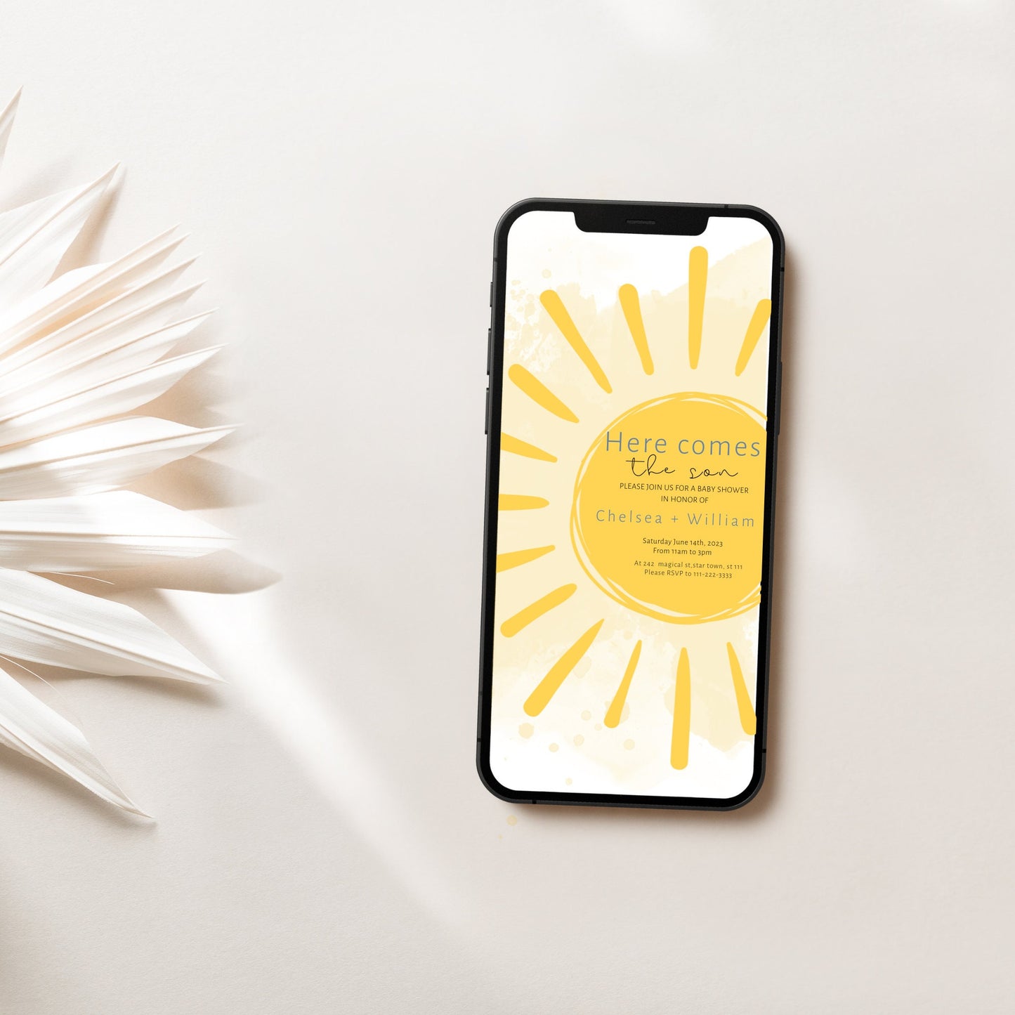 Here comes the sun DOWNLOAD Invite, Sun Baby Shower Invitation Set, Here Comes the Son Invitation, Baby Boy Shower Invite, Editable Template