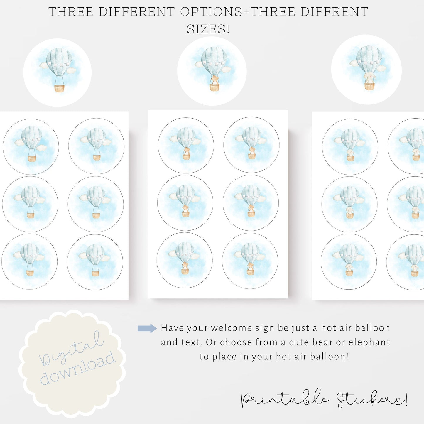 Oh Baby stickers,Baby shower labels instand download, Personalized baby shower stickers,Baby shower favor stickers,Hot air balloon sticker,