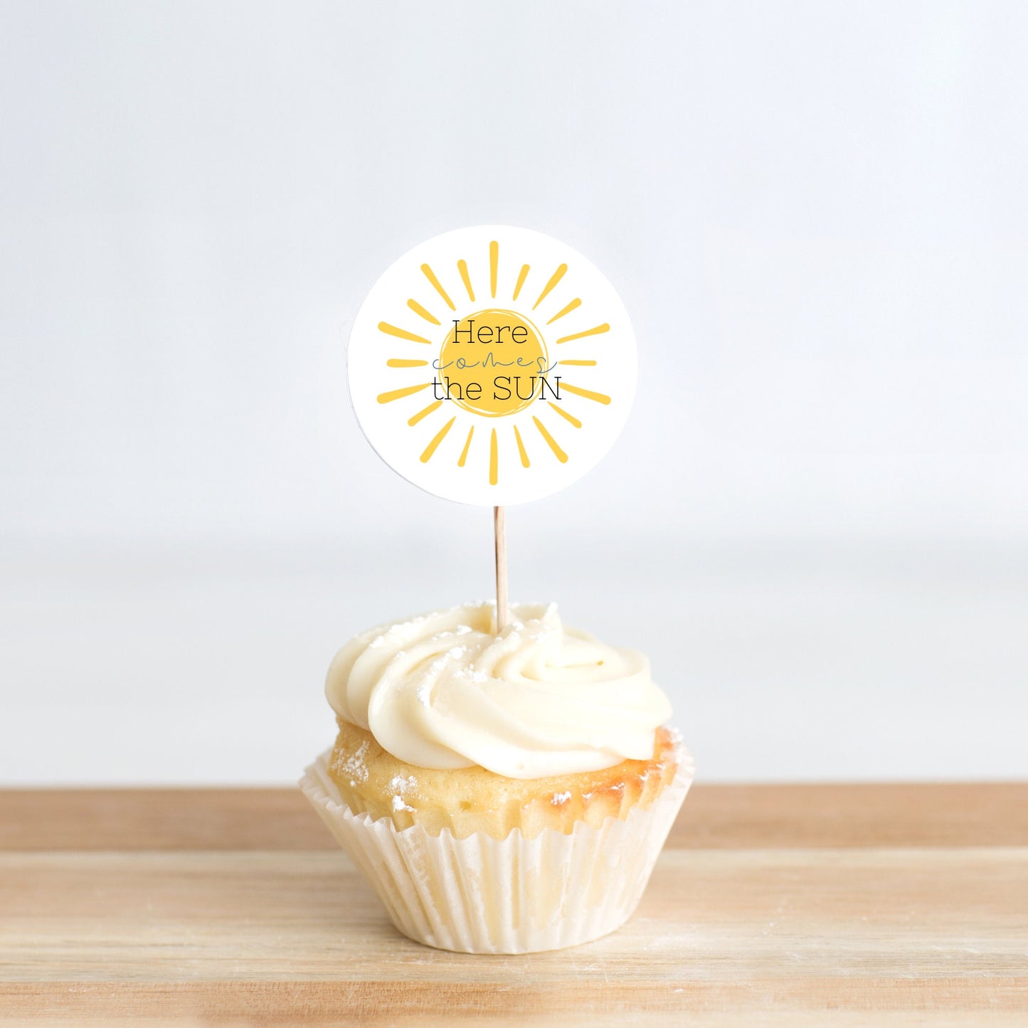 Baby Shower Decor Instant Download Sunshine Baby Shower Cupcake Toppers Here Come The Son Baby Shower Retro Boy Blue And Yellow Sunshine
