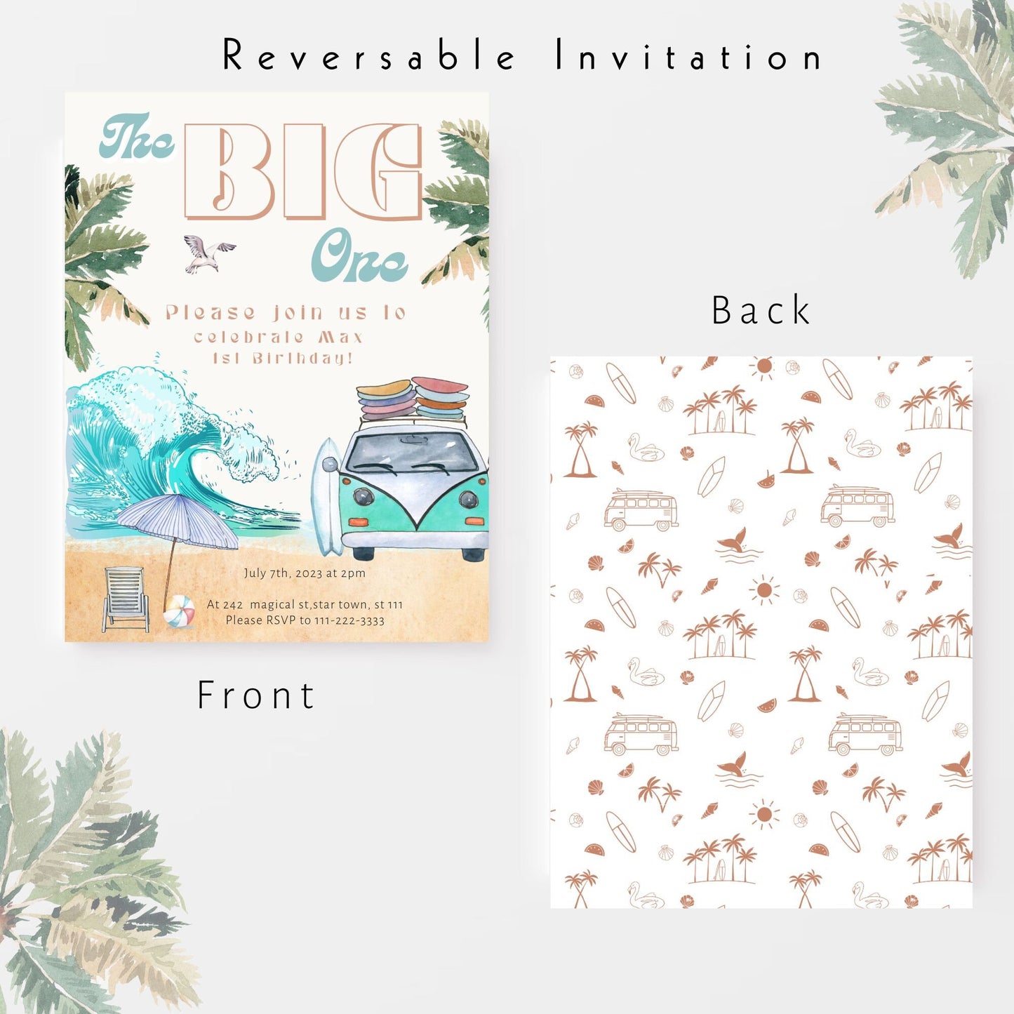 The big one Invitation l The Big one Download editable invite l Surfer Party l 1st Birthday l Beach Birthday l Surfs Up theme Birthday lSurf