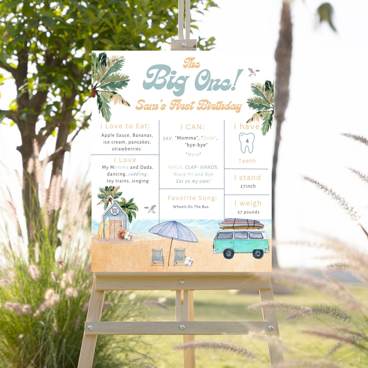 The Big One Milestone Poster, The Big One, Surfer birthday, 1st birthday milestone sign, Surfer theme 1st birthday, milestone poster sign