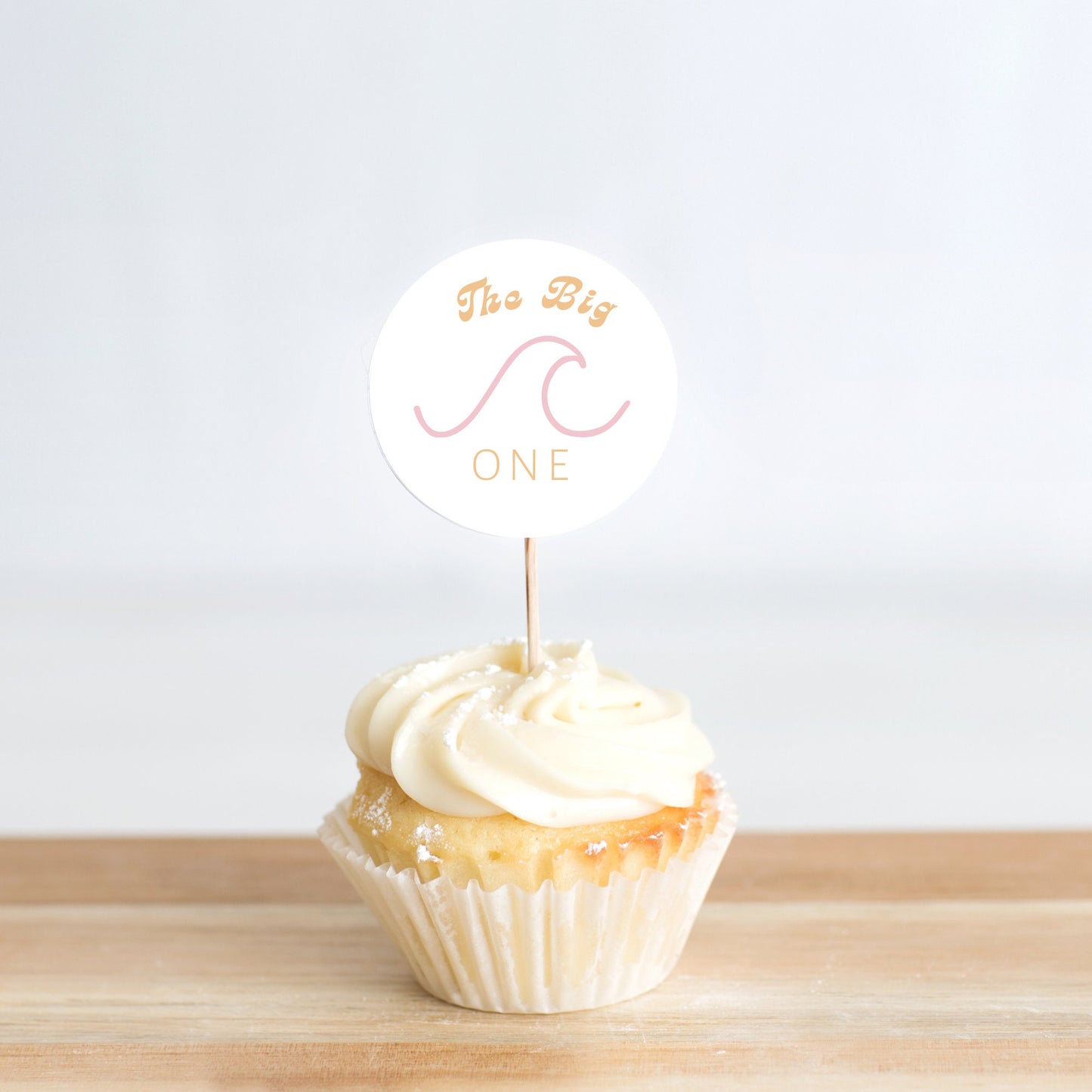 The BIG One Cupcake Toppers editable DOWNLOAD, Pink Retro Vibes Bus Toppers, 1st Birthday The Big One theme, Surfer Party, Cupcake Toppers
