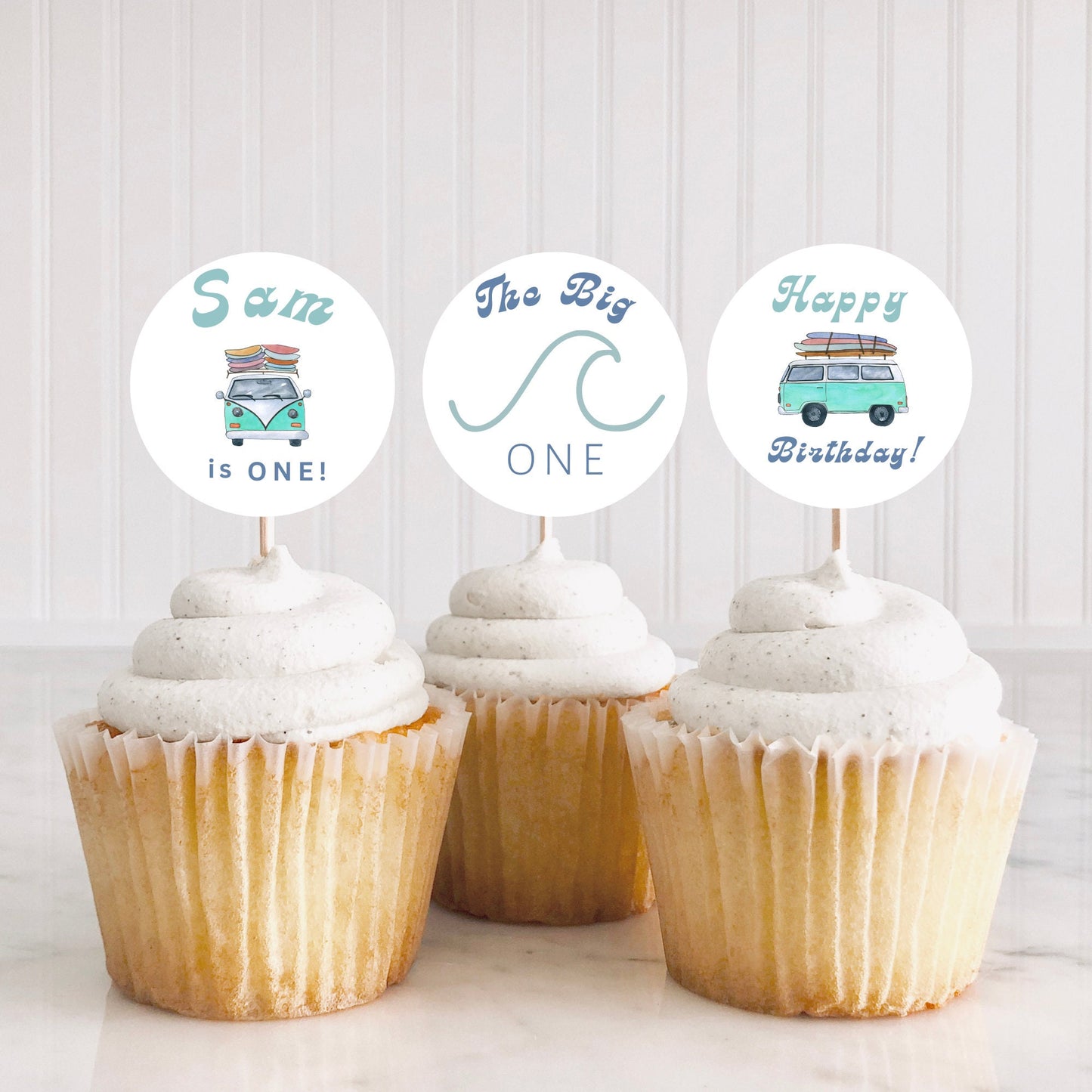 The Big One Digital Cup Cake Toppers l 1st Birthday l The Big One theme l Surfer Party l Cupcake Toppers l Retro Bug Birthday l Big One