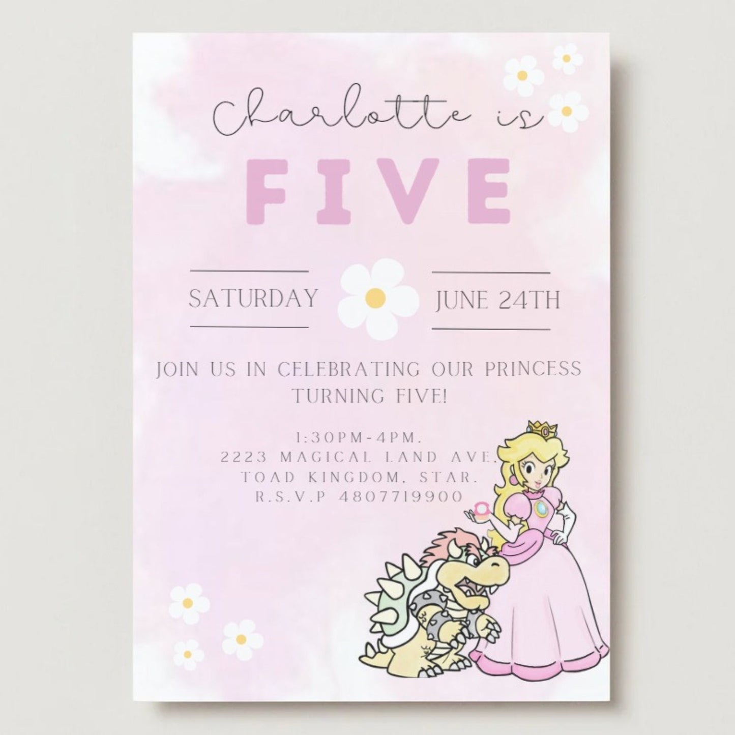 Princess Peach Invitation, Mario Princess Birthday Party Invitation, Instant Download, Peach 1st birthday, Girl Birthday Invitation, 1st