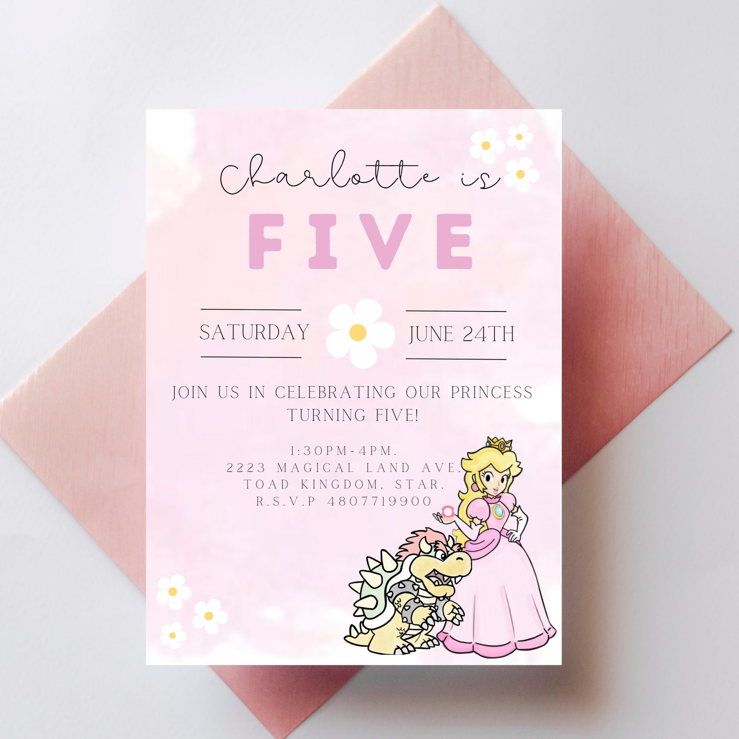Princess Peach Invitation, Mario Princess Birthday Party Invitation, Instant Download, Peach 1st birthday, Girl Birthday Invitation, 1st