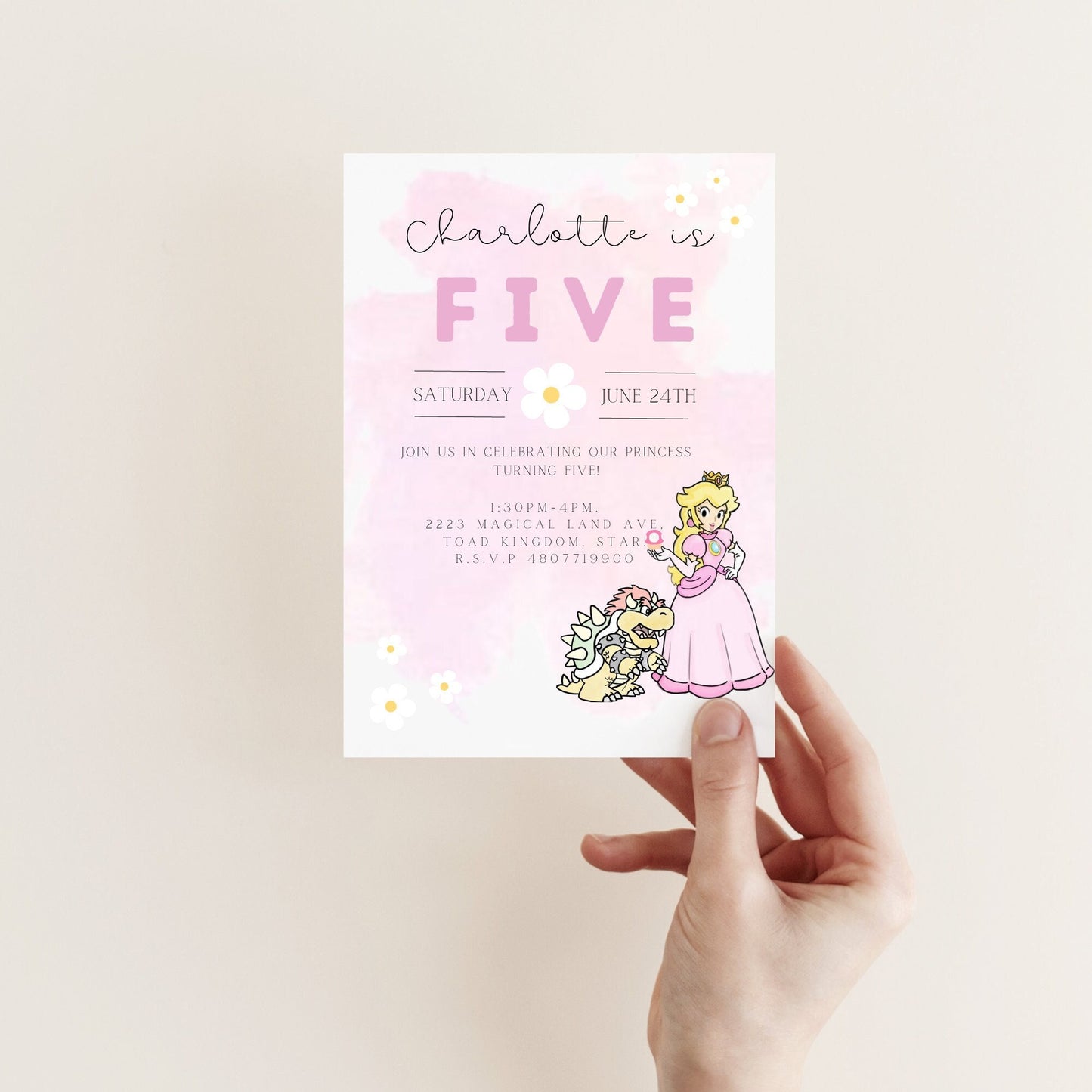 Princess Peach Invitation, Mario Princess Birthday Party Invitation, Instant Download, Peach 1st birthday, Girl Birthday Invitation, 1st