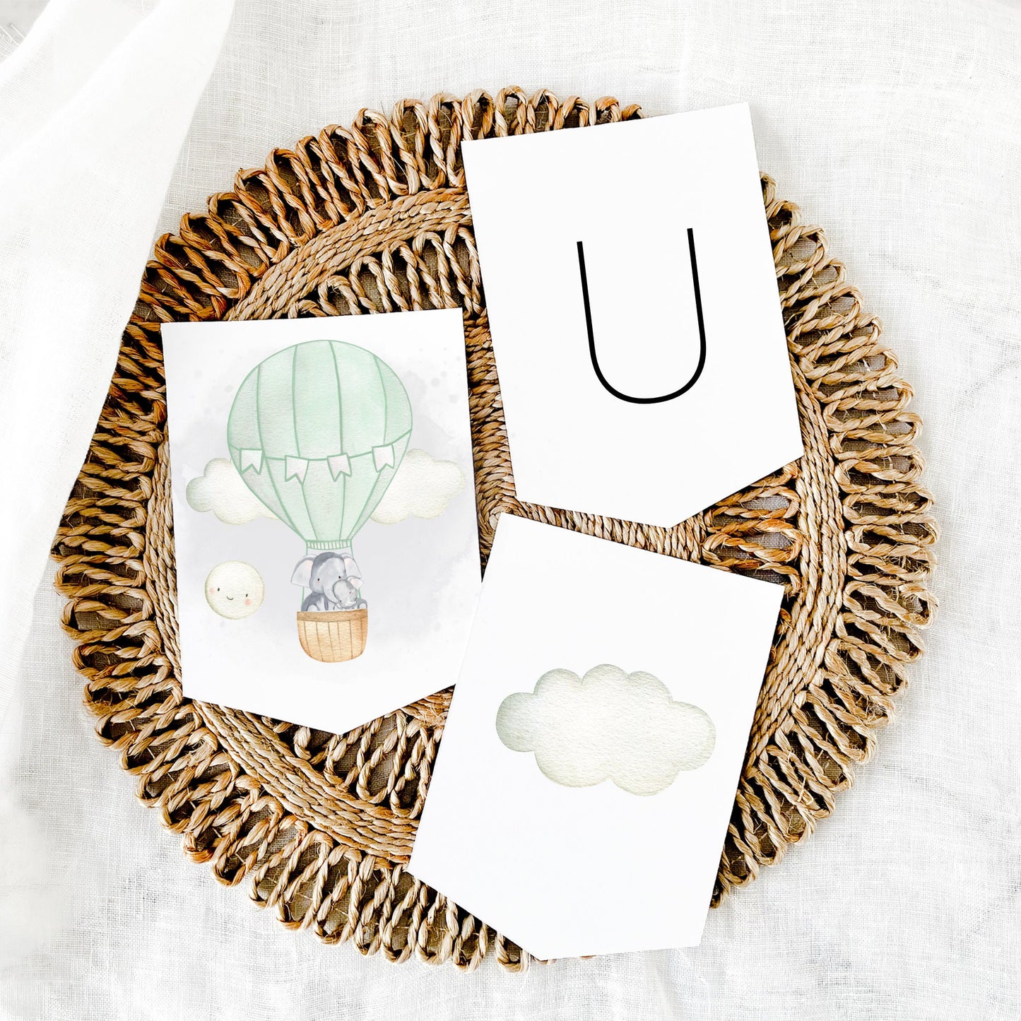 Up Up and Away Digital Banner l Green sage elephant banner l Baby Shower Banner l Hot Air Balloon Baby Shower l Baby Shower Decor l Cupcake