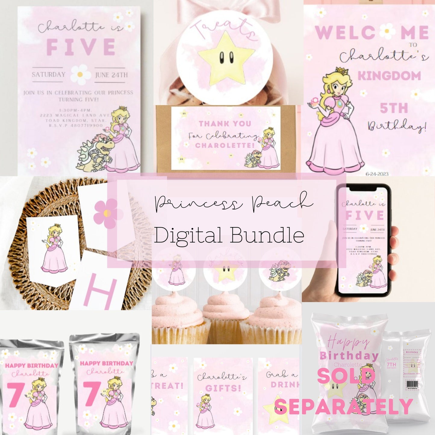 Princess Peach Digital Download Water Bottle Label l Princess Peach Birthday l Princess Peach Decor l Princess Peach Decorations l Mario
