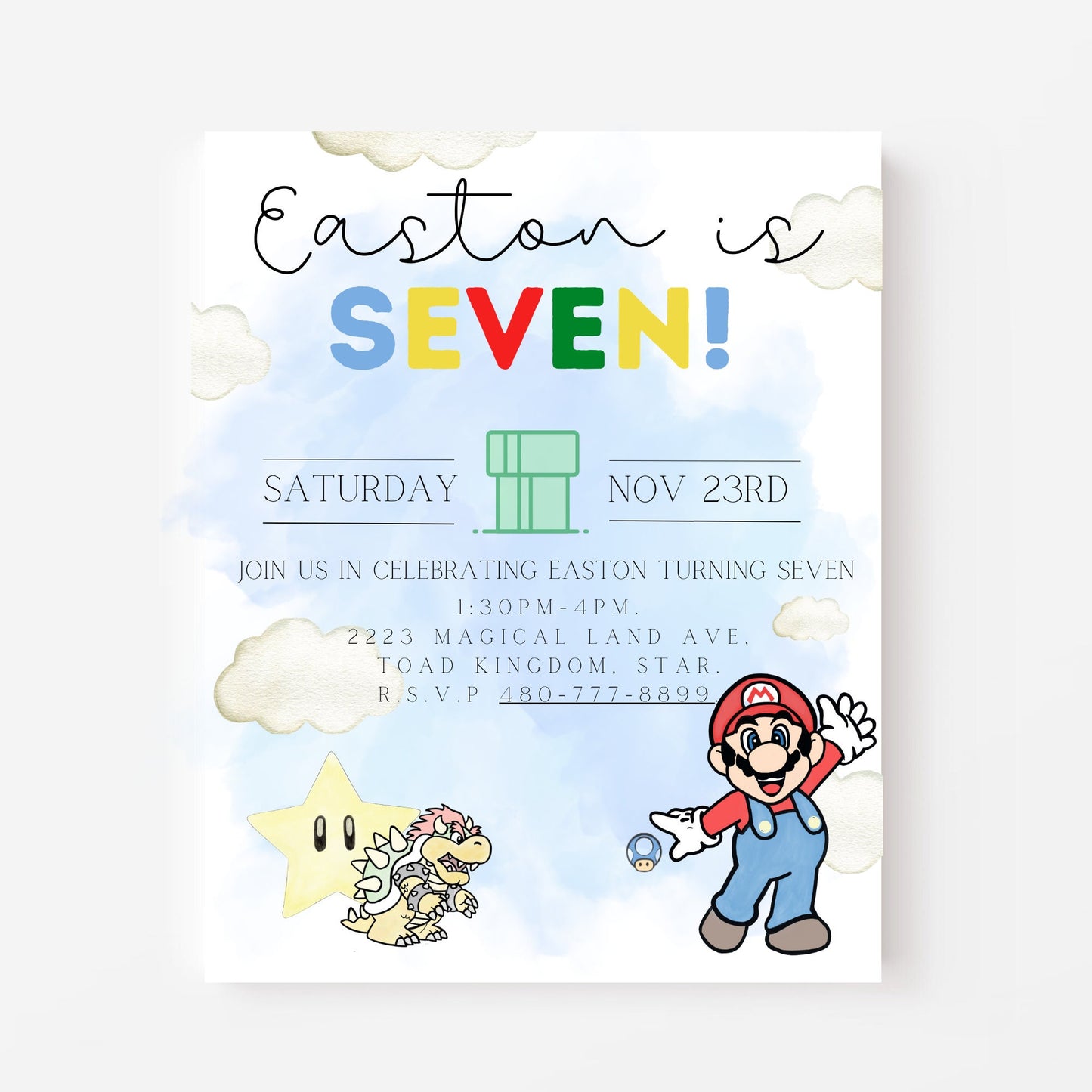 Super Mario Invitation l Super Mario Invite l Super Mario Digital Download l Super Mario Theme Birthday l Mario Birthday l Super Mario l