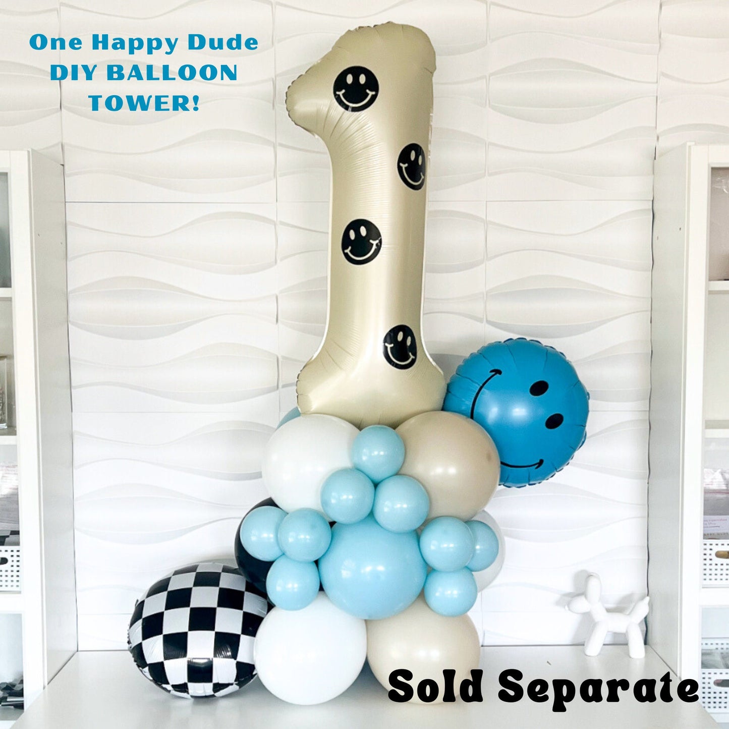 Blue Smiley Face Balloon - One Happy Dude Theme - One Happy Dude - Groovy Birthday - Happy Face Balloon - One Cool Dude Balloon - Mylar