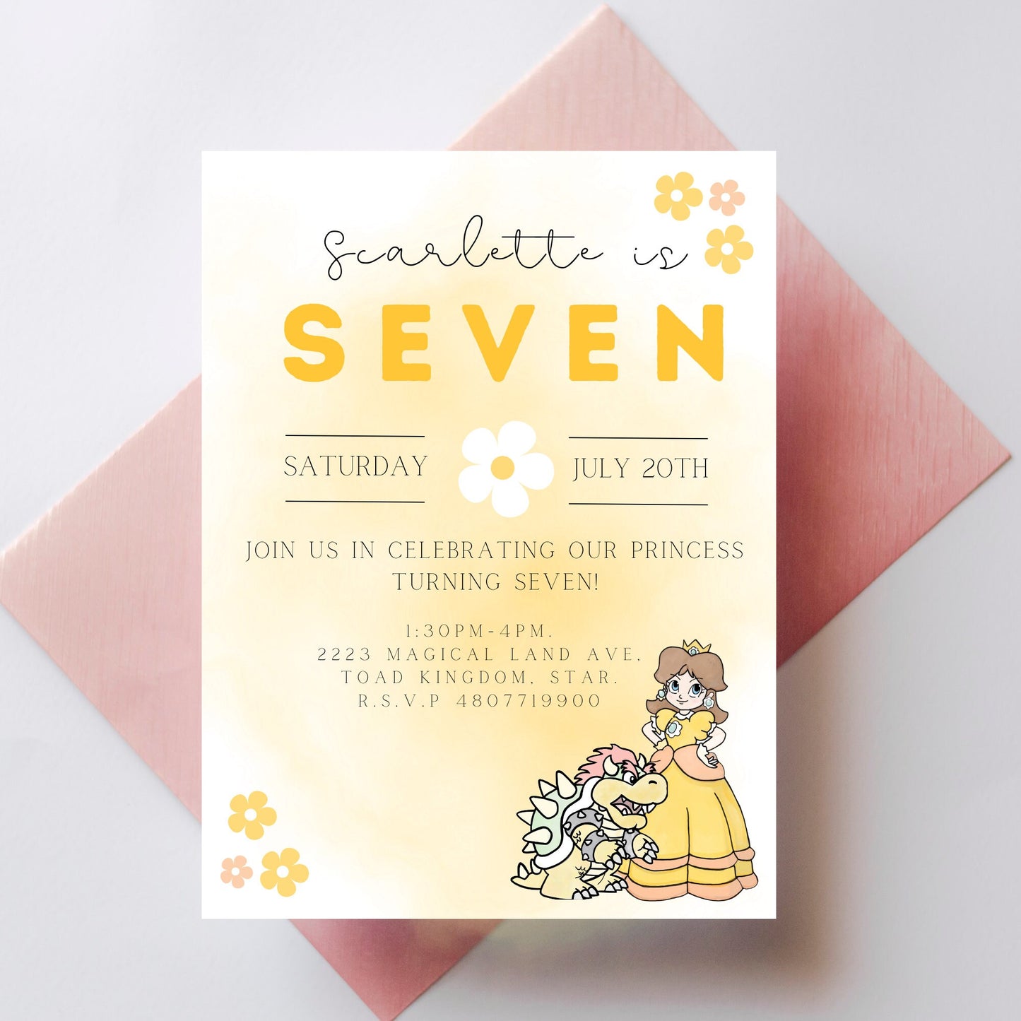 Princess Daisy Invitation- Digital Invitation - Princess Daisy Party - Super Mairo - Princess Peach Invite - Super Mario Themed Birthday