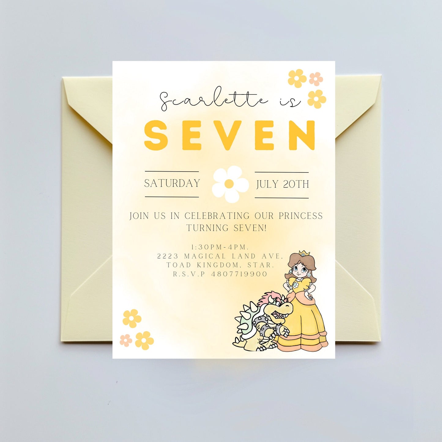 Princess Daisy Invitation- Digital Invitation - Princess Daisy Party - Super Mairo - Princess Peach Invite - Super Mario Themed Birthday