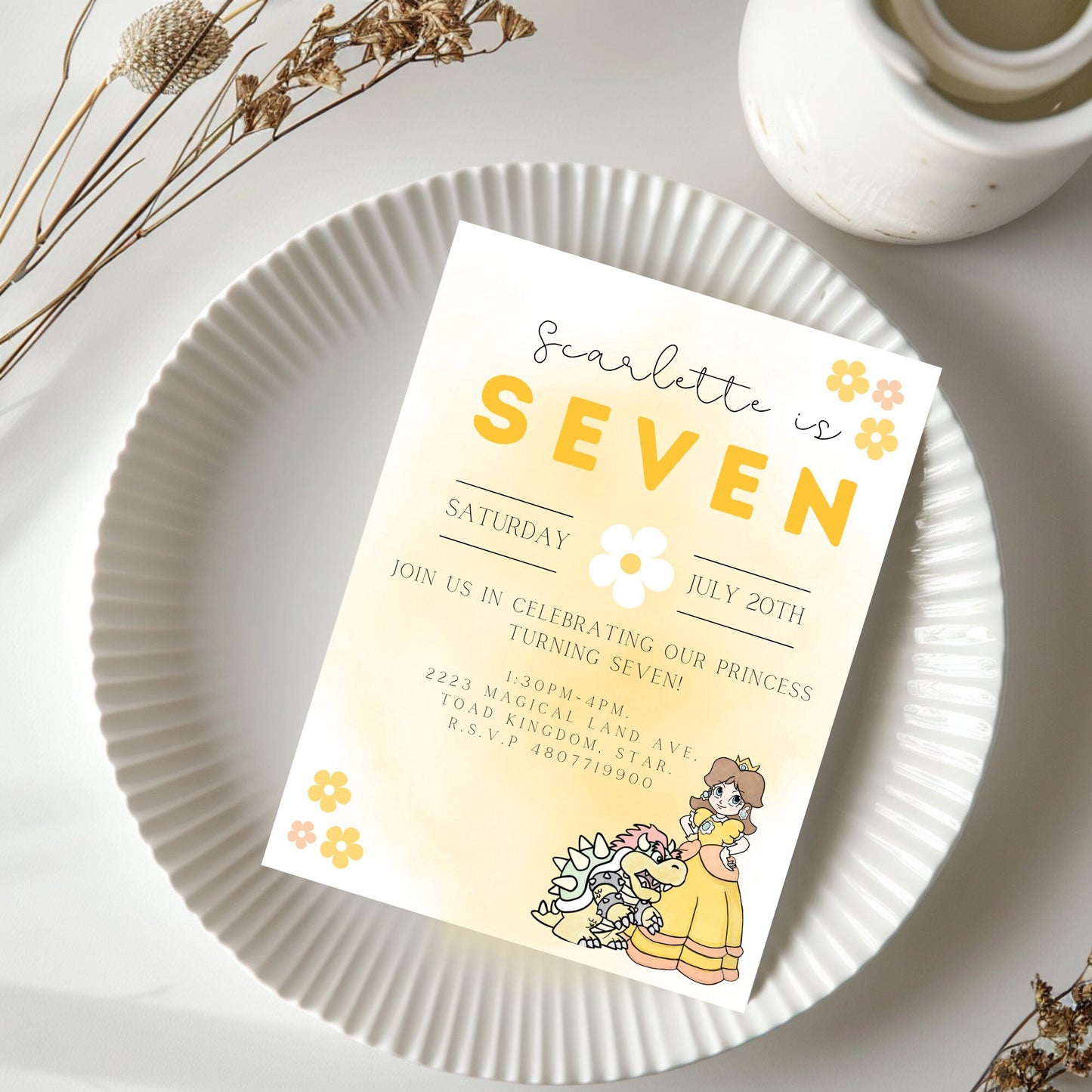 Princess Daisy Invitation- Digital Invitation - Princess Daisy Party - Super Mairo - Princess Peach Invite - Super Mario Themed Birthday