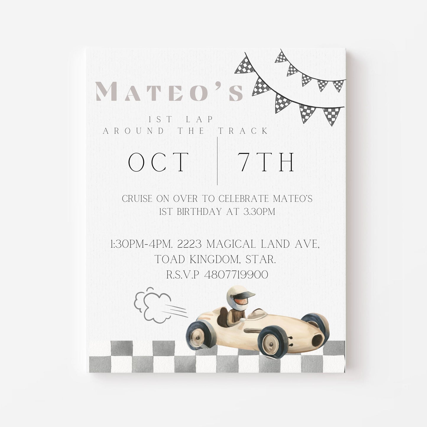 First Lap Around The Track Invite - Digital Download Invite - First Lap Around The Track - Race Car Birthday - Race Car Invitation