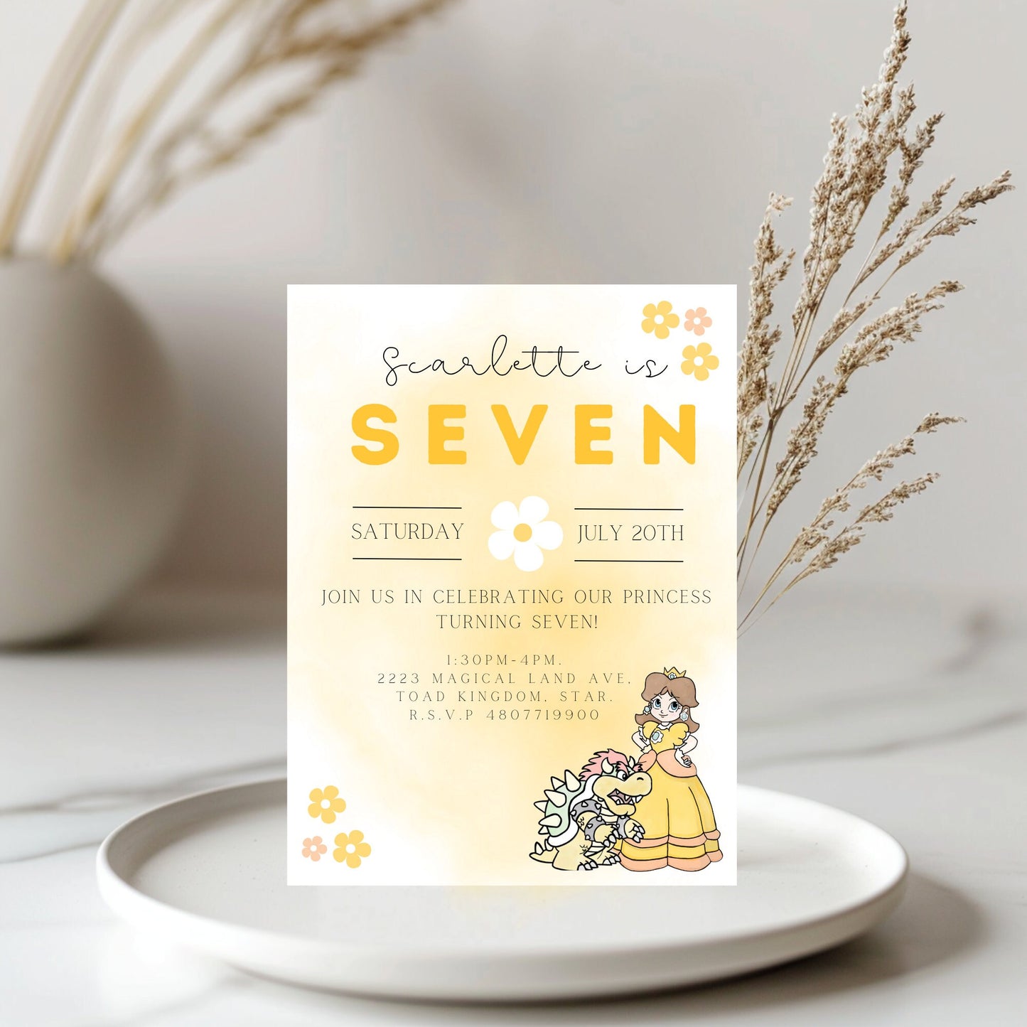 Princess Daisy Invitation- Digital Invitation - Princess Daisy Party - Super Mairo - Princess Peach Invite - Super Mario Themed Birthday