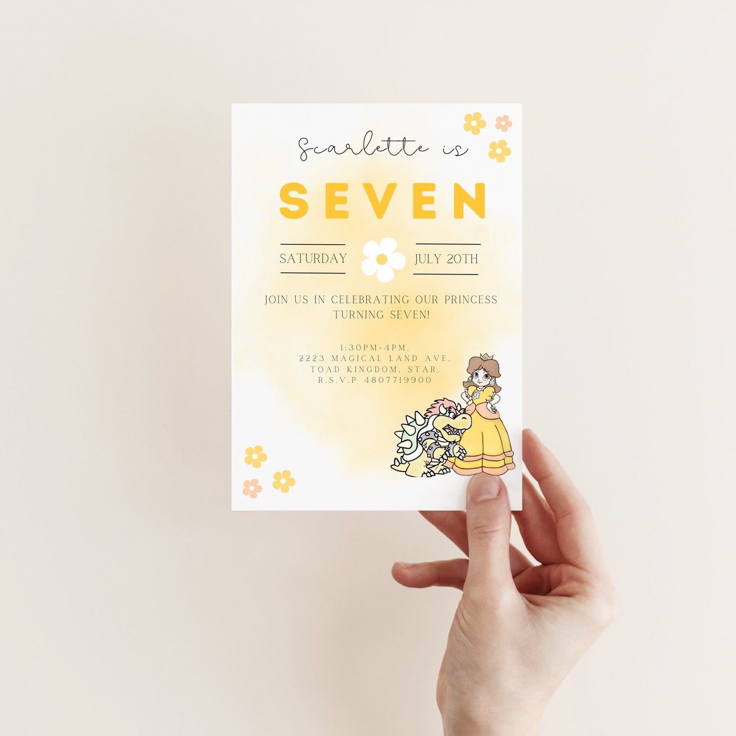 Princess Daisy Invitation- Digital Invitation - Princess Daisy Party - Super Mairo - Princess Peach Invite - Super Mario Themed Birthday