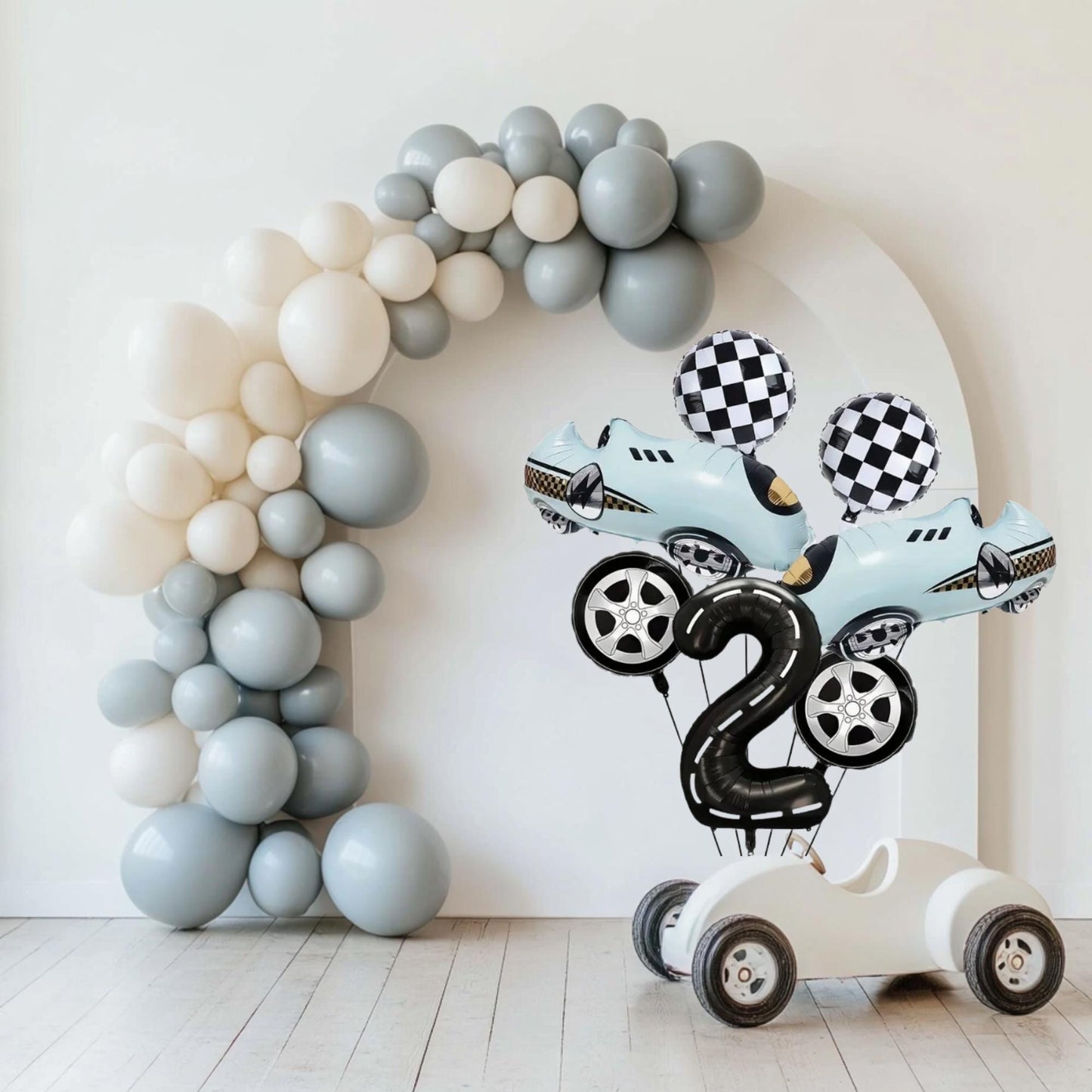 Race Car Theme Balloon Bundle - Two Fast Balloons - 1st Lap Balloons - Frist Lap Around The Track Theme Birthday - 10 Pack Of Balloons -