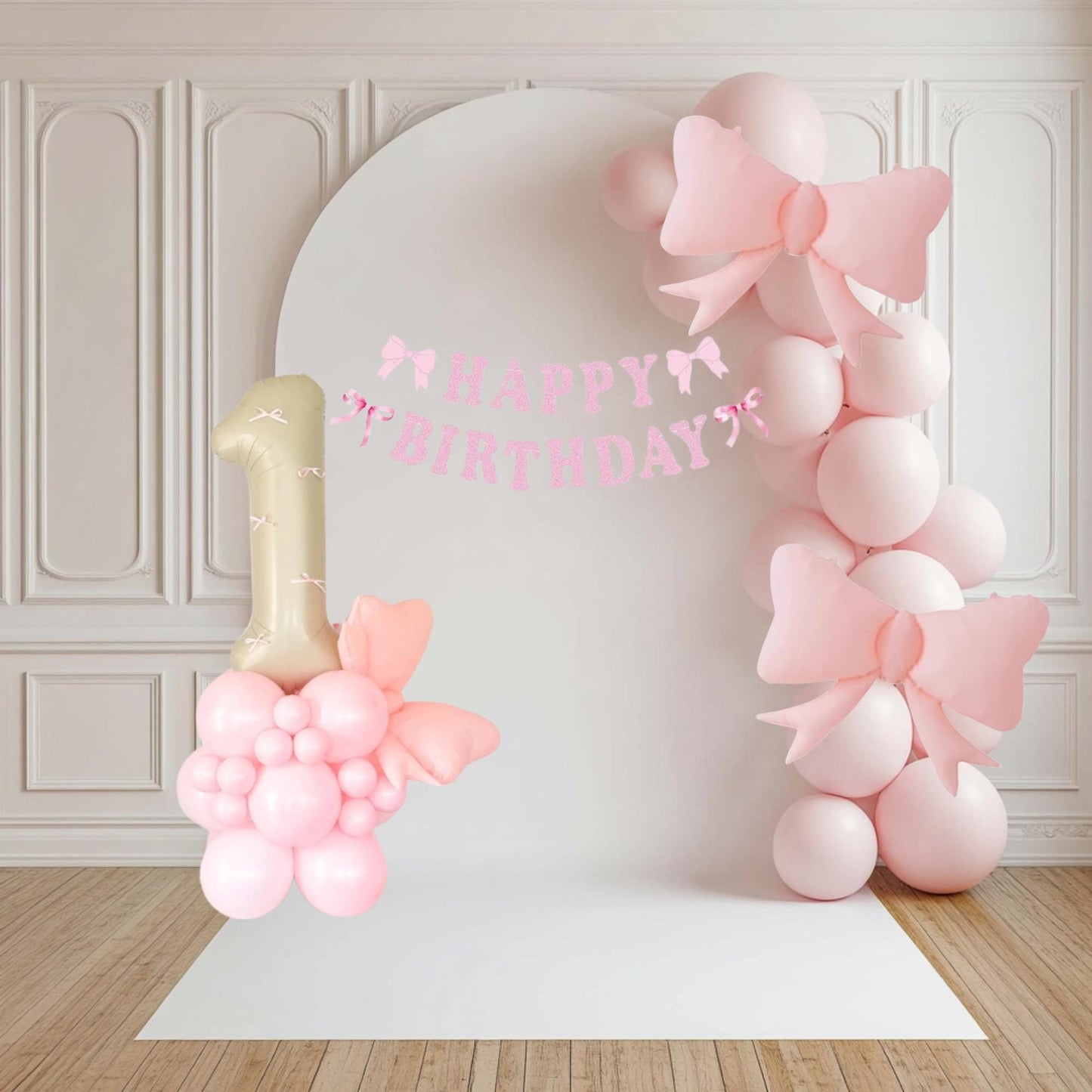 Bow Theme Banner - Coquette Birthday -Pink CoquetteI - Number Balloon Towers - Bow - Bow Birthday - Bow Birthday Decorations
