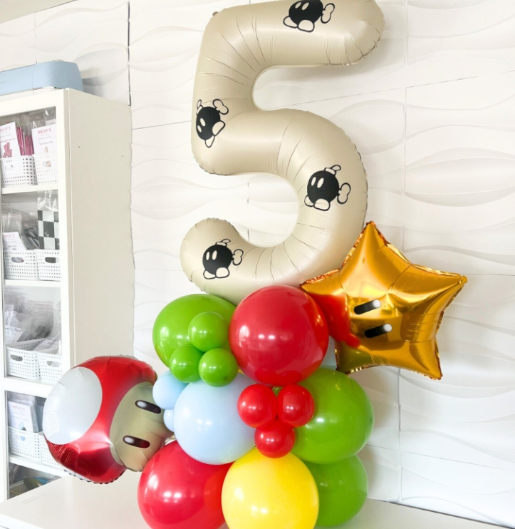 Super Mario Bros Balloons Birthday Tower - Number Tower - Super Mario Birthday Party - Mario Balloons - Super Mario Party - Mario Party
