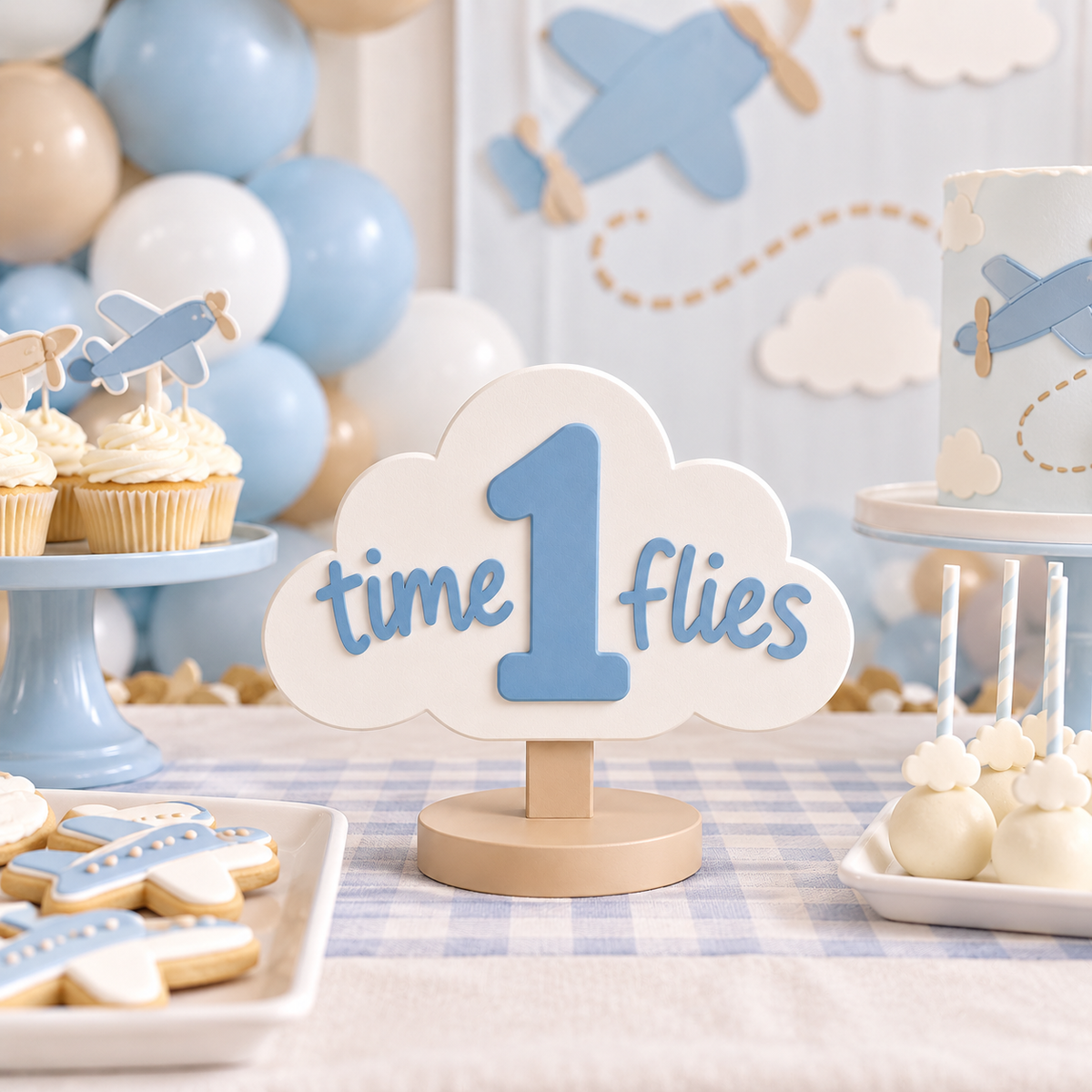 Time Flies 3D Printed Centerpiece - Air Plane Birthday Table Decor - Table Signs - Birthday Decorations - Time Flys Birthday