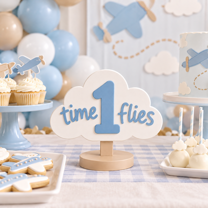 Time Flies 3D Printed Centerpiece - Air Plane Birthday Table Decor - Table Signs - Birthday Decorations - Time Flys Birthday