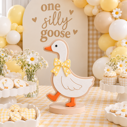 3D Printed Goose Centerpiece with Yellow Polka Dot Bow - One Silly Goose Birthday Party Decor - One Silly Goose Birthday - Goose Party -