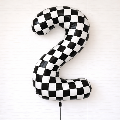 40' Checkered Foil Number Two Balloon l Foil Balloon l Two Fast Balloon l Number Two Balloon l Twp Fast Birthday Balloon