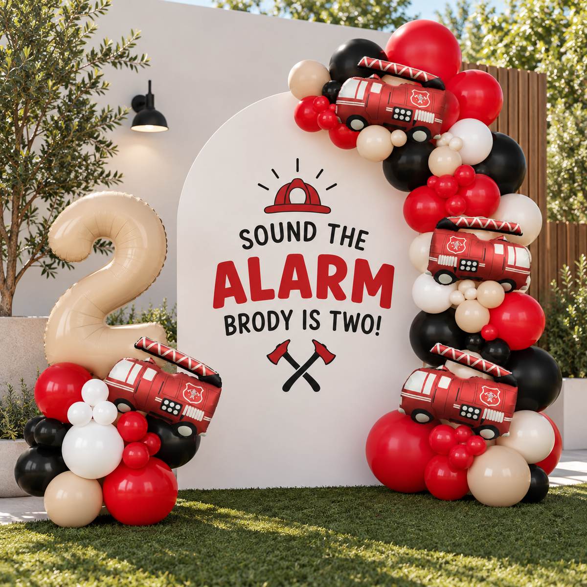 Fire Truck Birthday Balloons - Fire Truck Balloon Garland - Fire Truck Balloon Tower - Fire Truck Party - 1st Birthday Party - 2nd Birthday