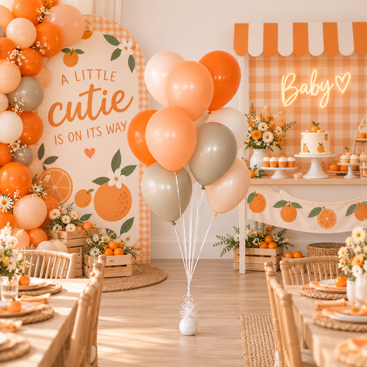 Little Cutie Is on the Way Balloon Bundle, 10 Pack Orange Peach Tan Balloons with String, Citrus Baby Shower Decorations