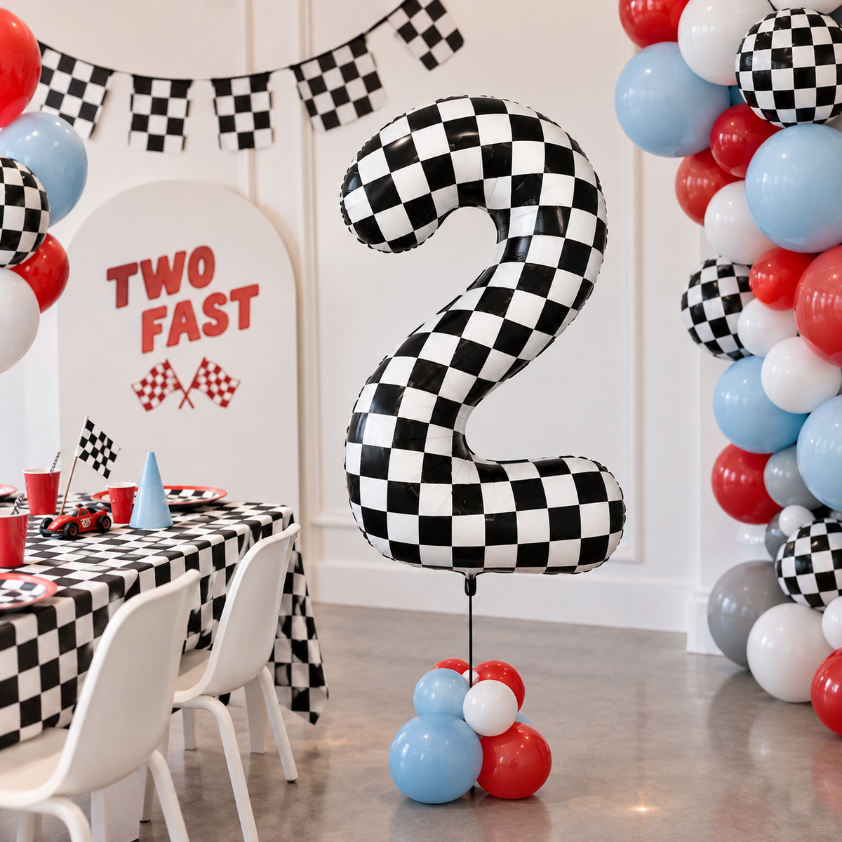 40' Checkered Foil Number Two Balloon l Foil Balloon l Two Fast Balloon l Number Two Balloon l Twp Fast Birthday Balloon