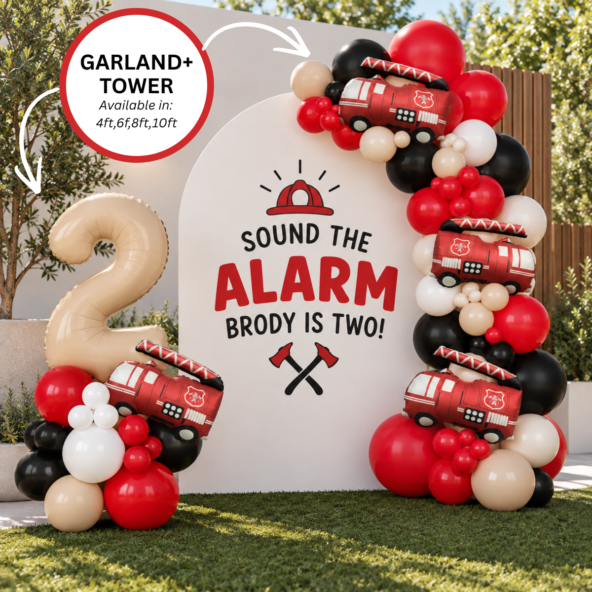 Fire Truck Birthday Balloons - Fire Truck Balloon Garland - Fire Truck Balloon Tower - Fire Truck Party - 1st Birthday Party - 2nd Birthday