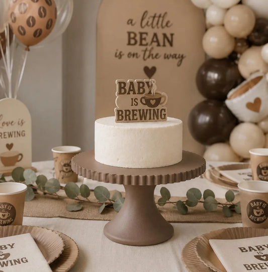 Red Scalloped Cake Stand – 3D Printed Dessert Pedestal | Party Cake Display Stand | Baby is Brewing Party Espresso Beans