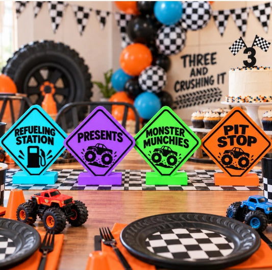 Monster Truck Themed Birthday 3D Printed Sign - Table Sign - Monster Truck Party Decor