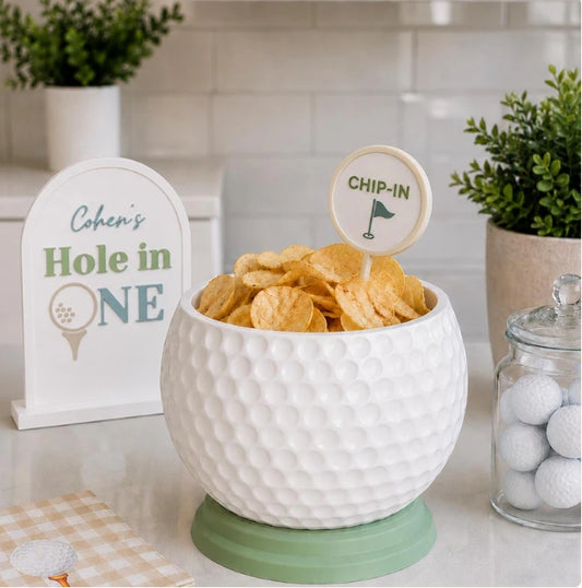 Golf Chip Bowl & Golf Ball Table Decor–Golf Birthday Party Decor – Hole in One Party Centerpiece–3D Printed Golf Snack Bowl Tabletop Decor