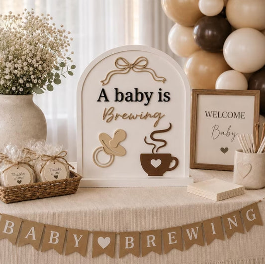 3D Printed Baby Shower Welcome Sign | Baby Is Brewing Coffee Theme Sign | Custom Baby Shower Decor | Neutral Coffee Baby Shower Party Sign BrixysPartyshop      5 out of 5 stars