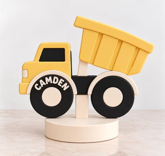 Personalized Construction Truck Centerpiece, 3D Printed Dump Truck Birthday Decor, Custom Name Construction Party Table Decoration