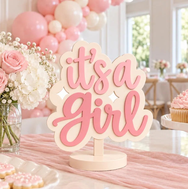 It’s a Girl Baby Shower Sign - 3D Printed Pink and Cream Centerpiece- Baby Girl Table Decor-Gender Reveal Decoration- Party Decor -Table Sign