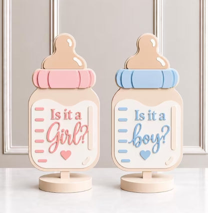 Gender Reveal Centerpiece Pair | 3D Printed Baby Bottle Signs | Is It a Girl? Is It a Boy? | Pink and Blue Party Decor - Gender Reveal Party
